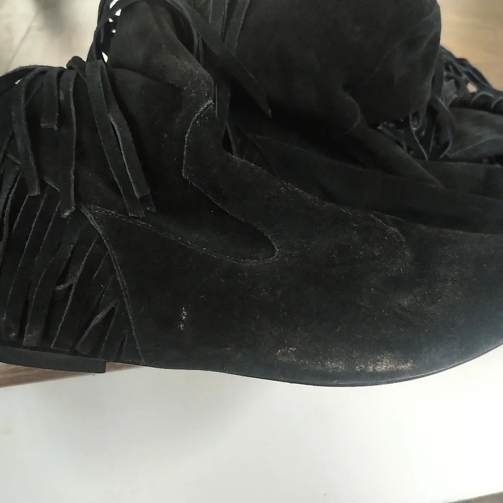 Sam Edelman Black Over the Knee Fringe Boots - Picture 3 of 8